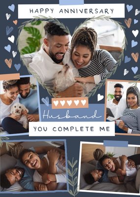 Husband You Complete Me Anniversary Photo Upload Card