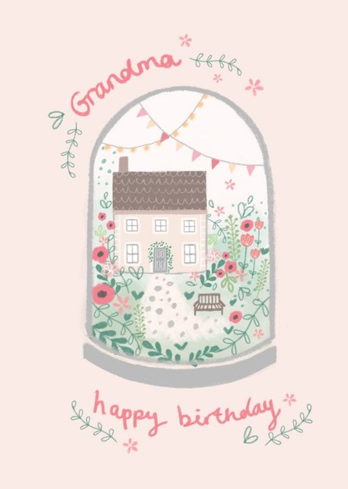 Illustrated Cottage And Flowers Birthday Card