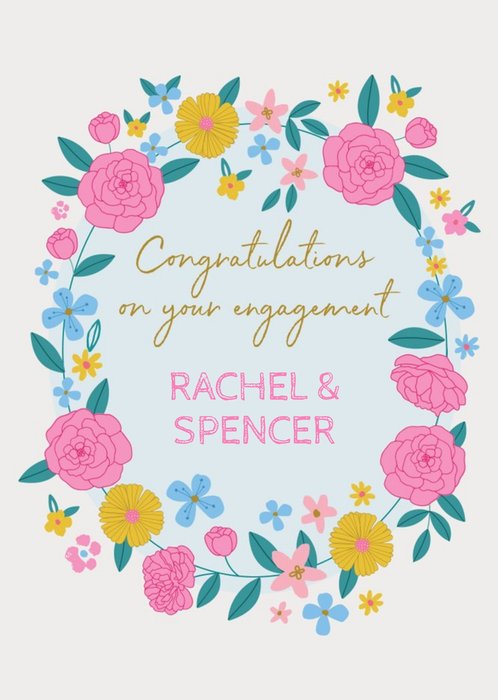 Natalie Alex Designs Illustrated Floral Wreath Engagement Congratulations Card