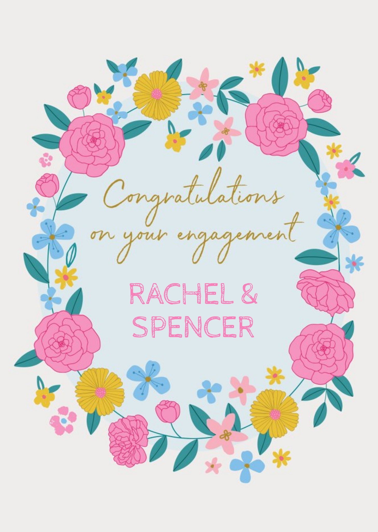 Moonpig Natalie Alex Designs Illustrated Floral Wreath Engagement Congratulations Card, Large