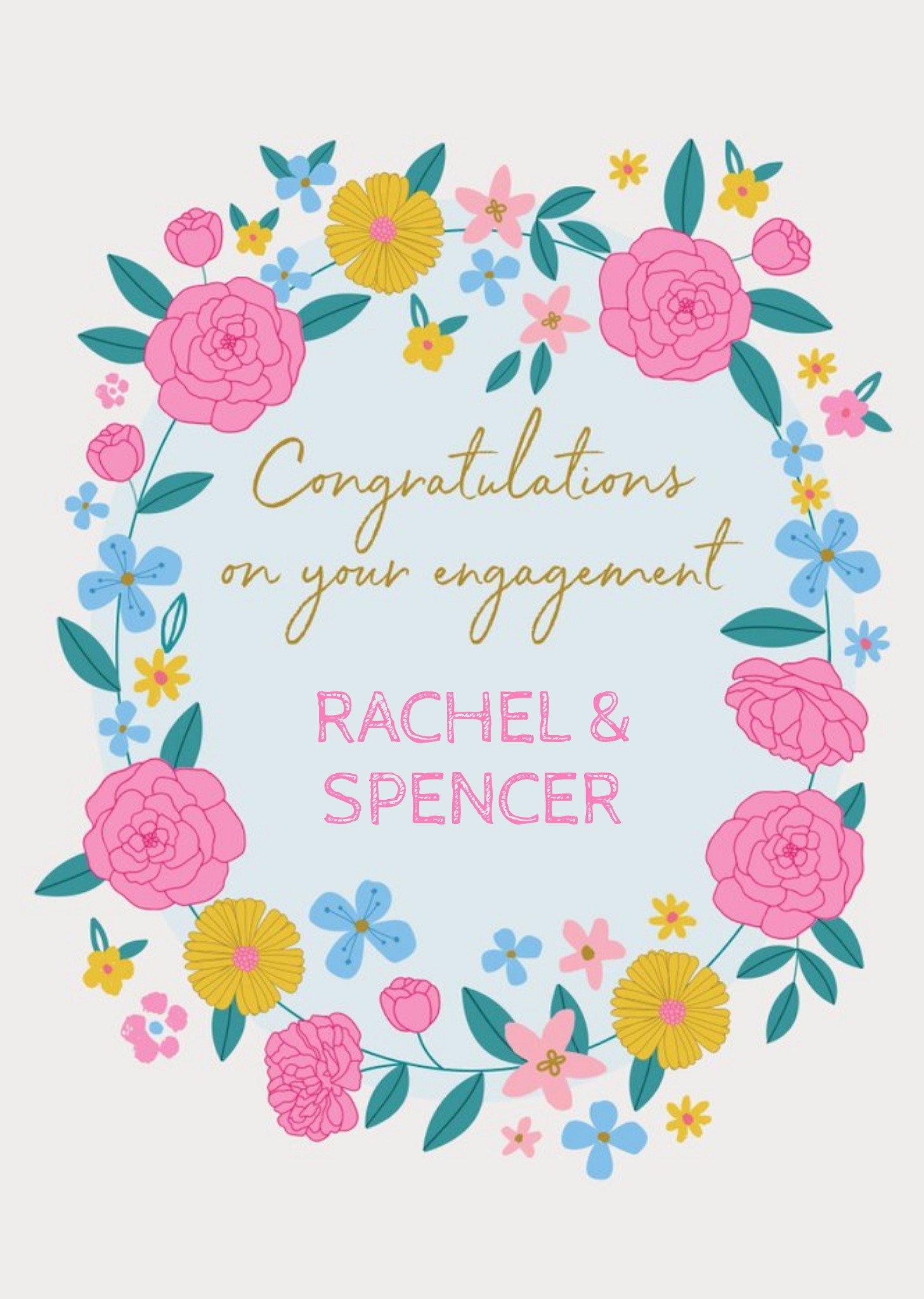 Natalie Alex Designs Illustrated Floral Wreath Engagement Congratulations Card