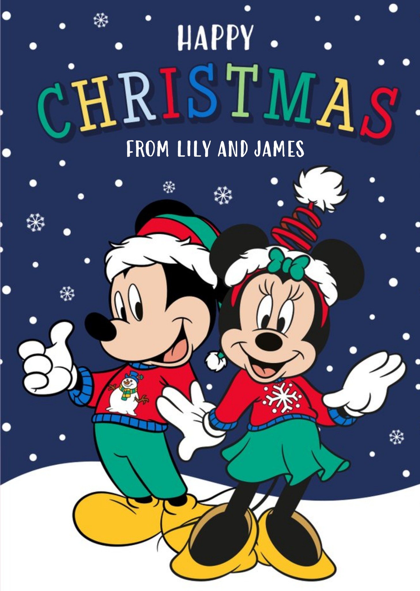 Mickey Mouse Disney Mickey And Minnie Christmas Card Happy Christmas