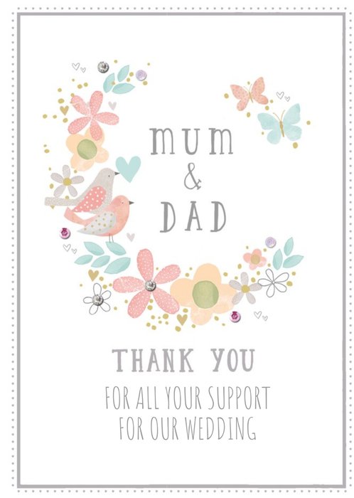 Hotchpotch Mum & Dad Illustrated Floral Birds Customisable Wedding Thank You Card