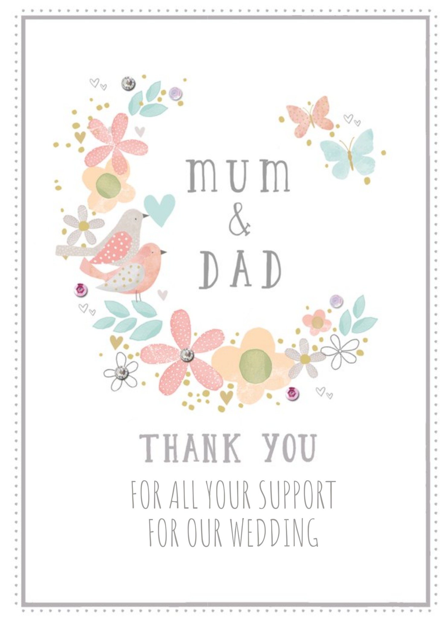 Hotchpotch Mum & Dad Illustrated Floral Birds Customisable Wedding Thank You Card Ecard