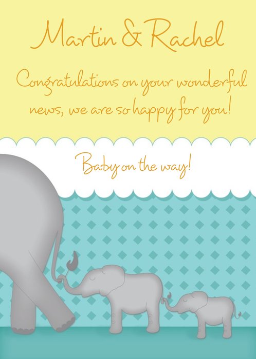 Elephants In A Line Personalised You're Expecting Card