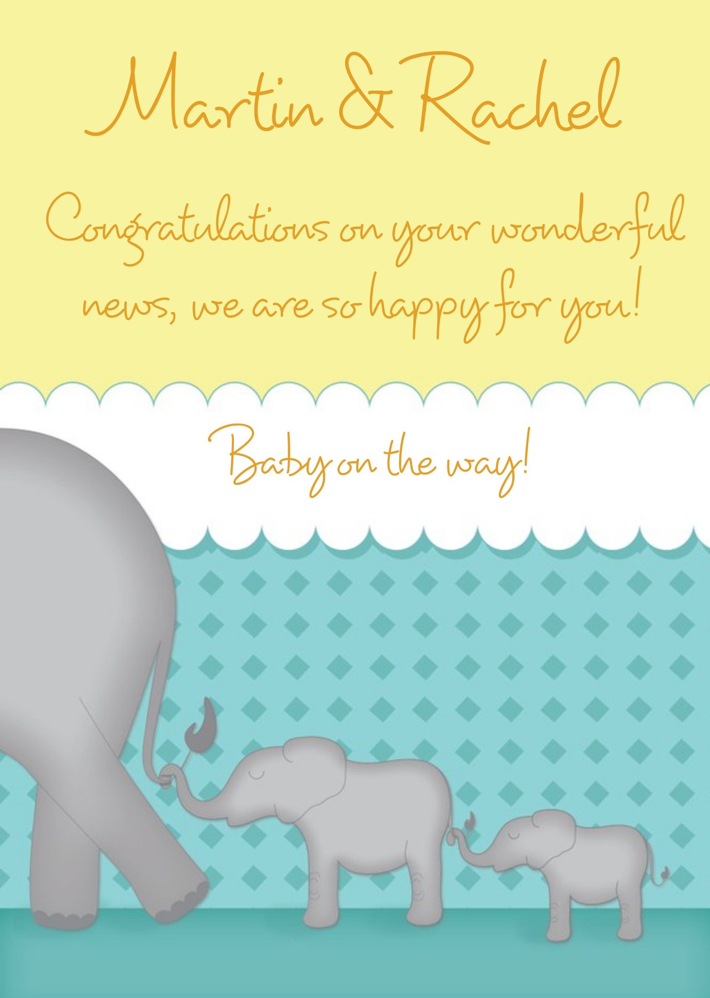 Elephants In A Line Personalised You're Expecting Card Ecard