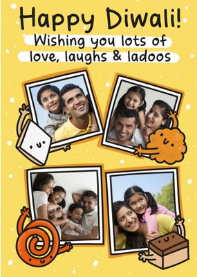 Illustration Of Confectionery Characters With Four Photo Frames Happy Diwali Photo Upload Card