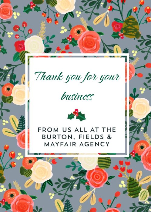 Festive Floral Patterned Corporate Christmas Thank You Card