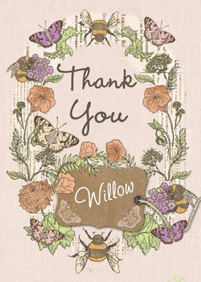 Garden Flowers And Butterflies Personalised Thank You Card
