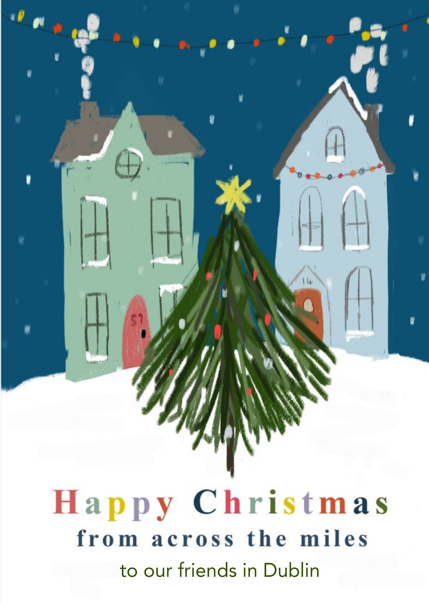 Happy Christmas From Across The Miles Illustrated Card Ecard