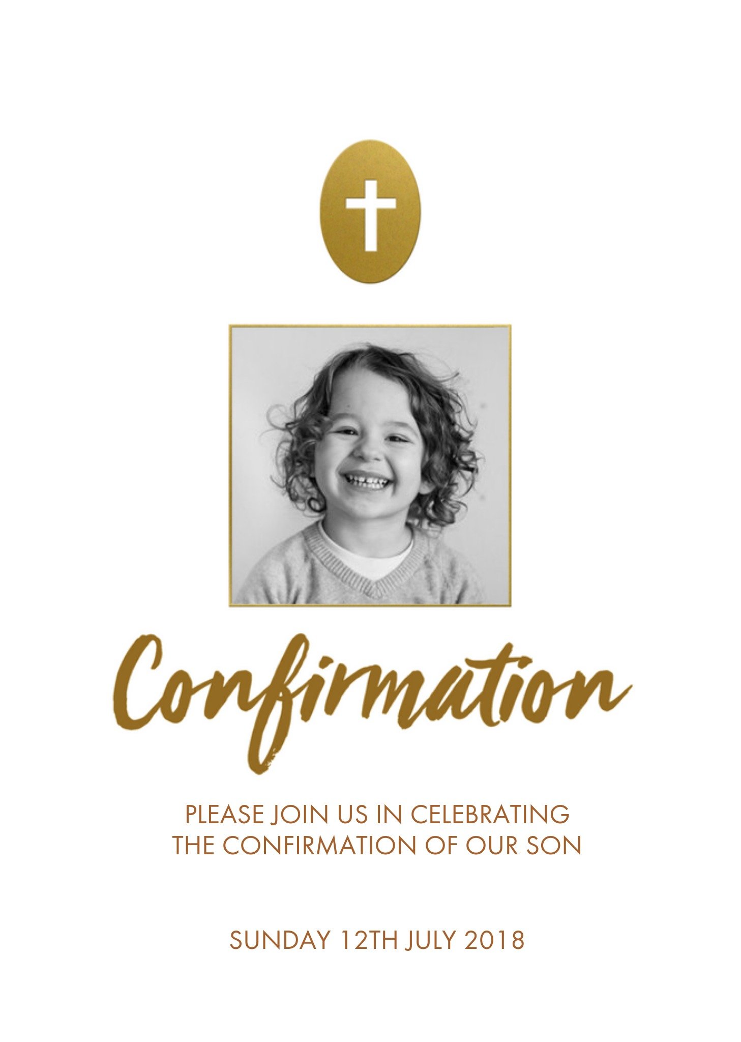 Metallic Gold Photo Upload And Personalised Confirmation Card, Standard