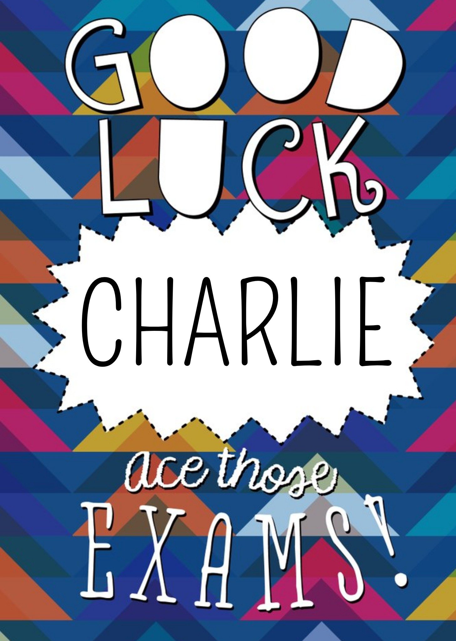 Blue, Pink And Yellow Ace Those Exams Personalised Good Luck Card Ecard