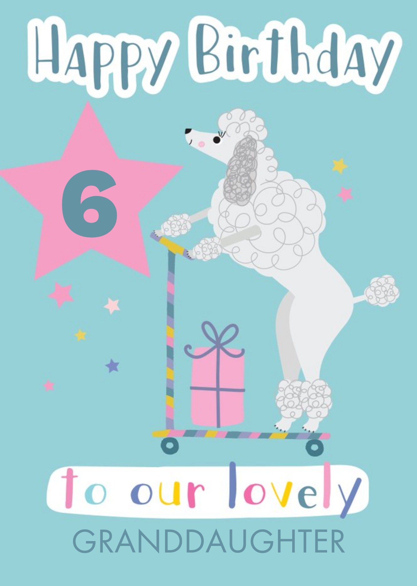 Cute French Poodle Illustration Personalised Graddaughter Birthday Card Ecard