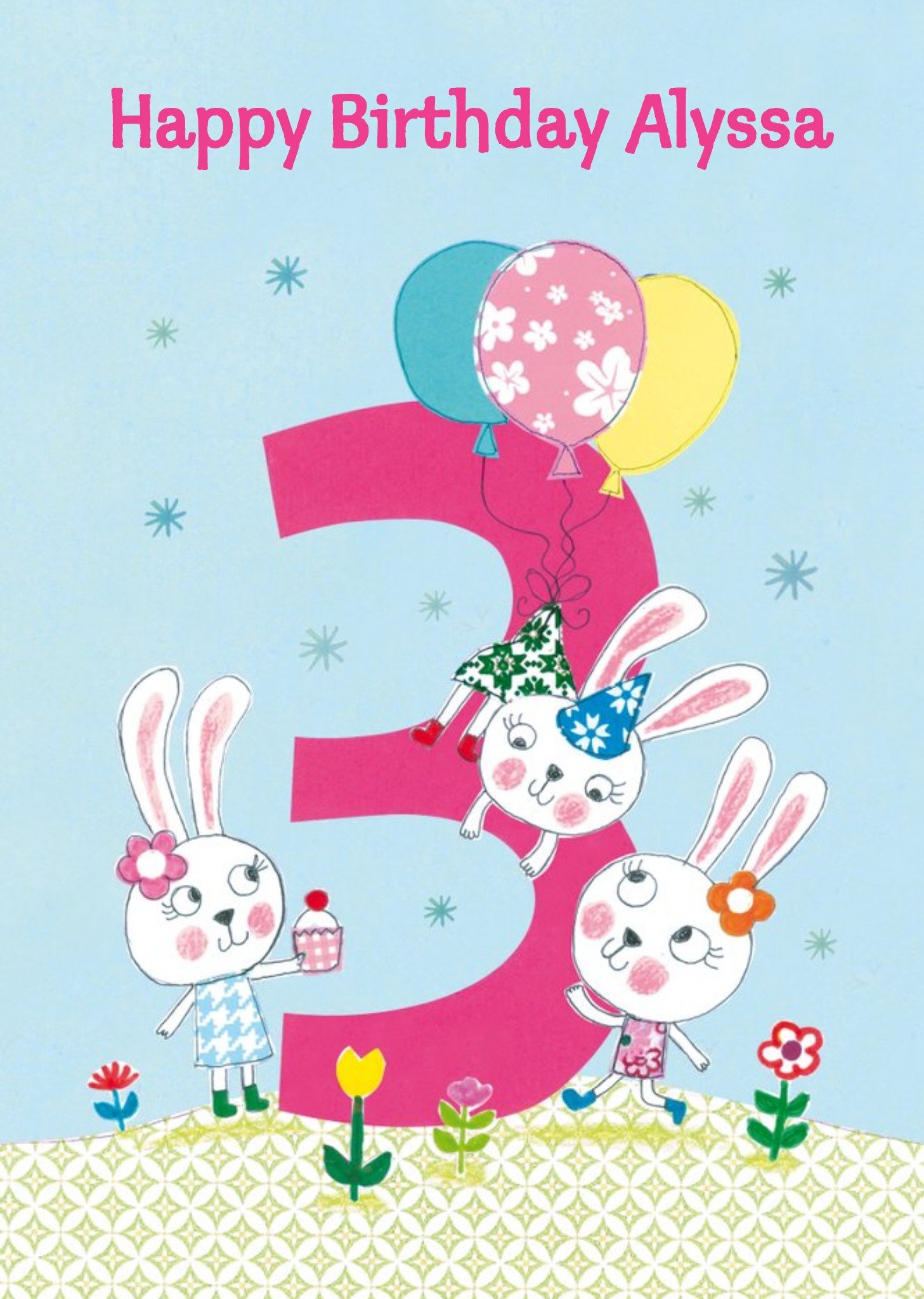 Moonpig Playful Bunnies Happy 3rd Birthday Card, Large