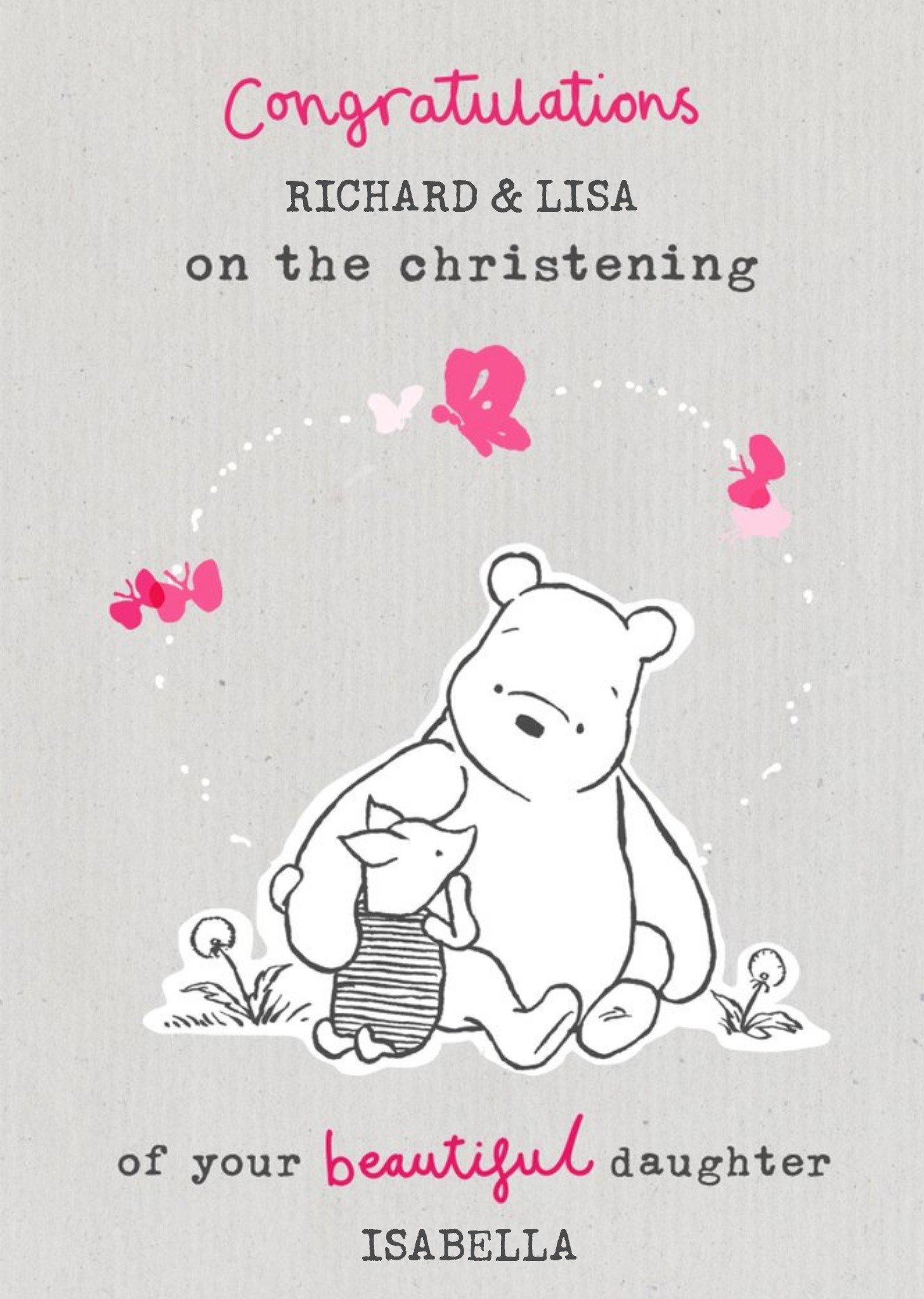 Winnie The Pooh Beautiful Daughter Christening Congratulations Card Ecard