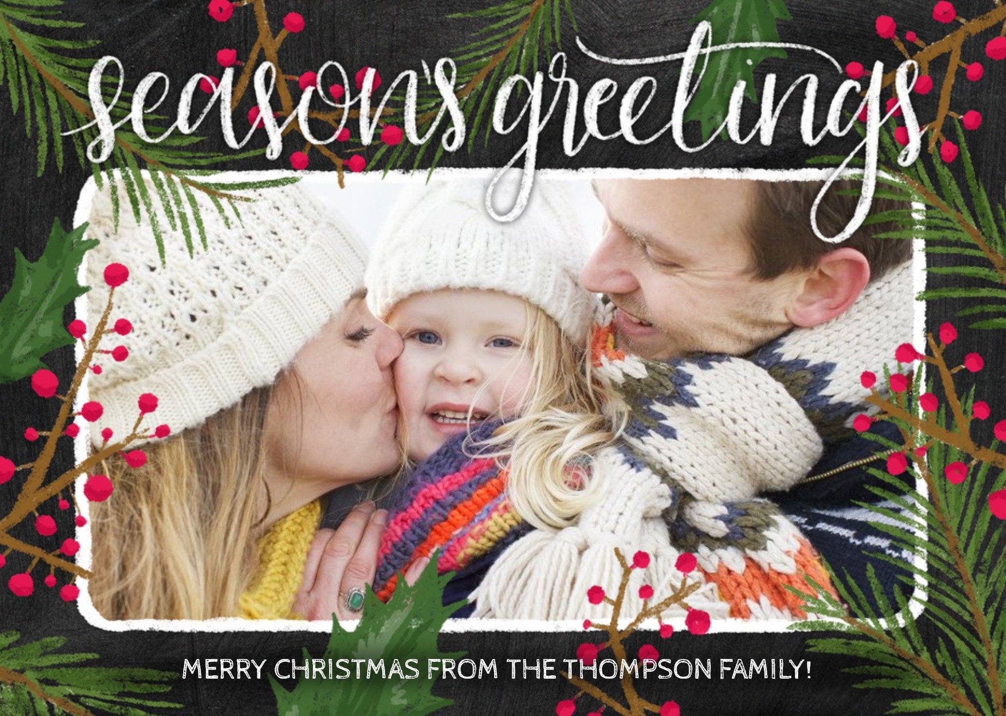 Moonpig Holly Bush Season's Greetings Family Photo Upload Christmas Card, Large