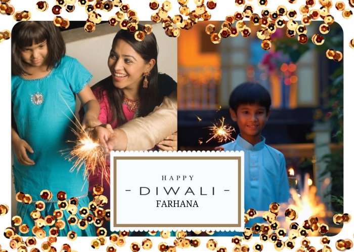 Sparkle Double Photo Upload Personalised Happy Diwali Card