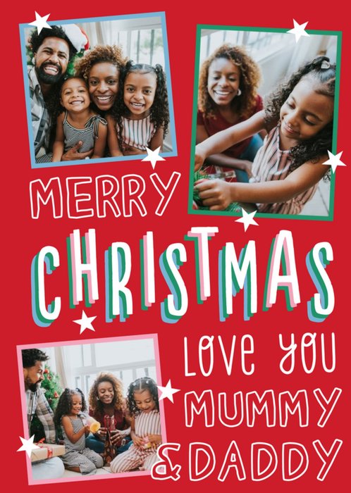 Big Bold Type Typographic Photo Upload Mummy & Daddy Christmas Card