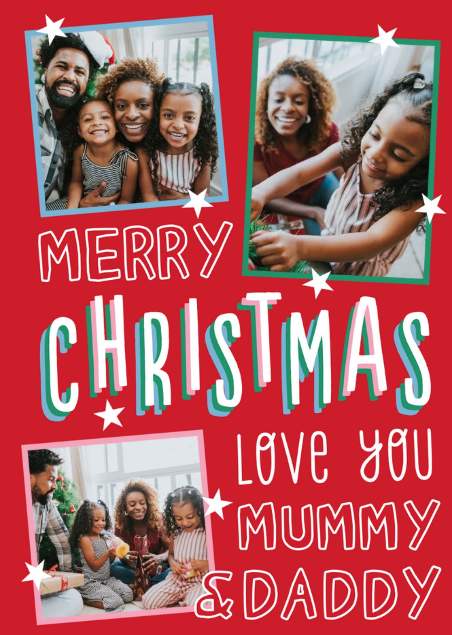 Moonpig Big Bold Type Typographic Photo Upload Mummy & Daddy Christmas Card, Large