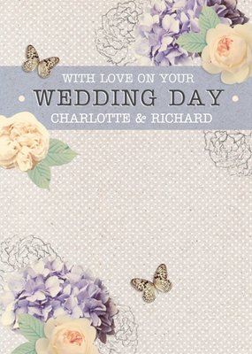 Buds In Bloom And Butterflies Personalised Wedding Day Card