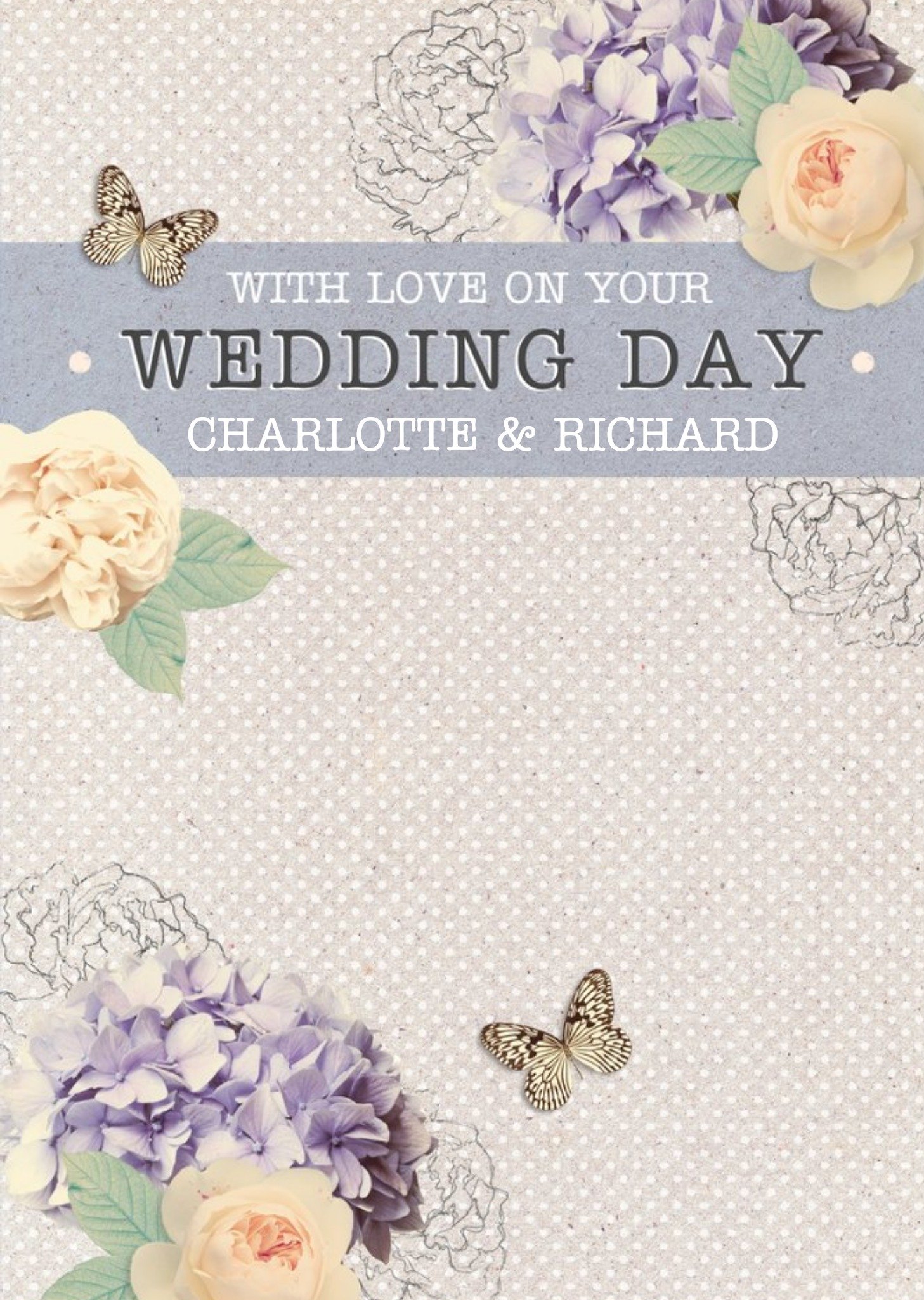 Moonpig Buds In Bloom And Butterflies Personalised Wedding Day Card, Large