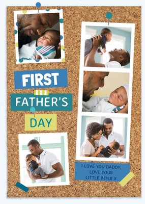 Pinboard Background Happy First Father's Day Multi-Photo Card