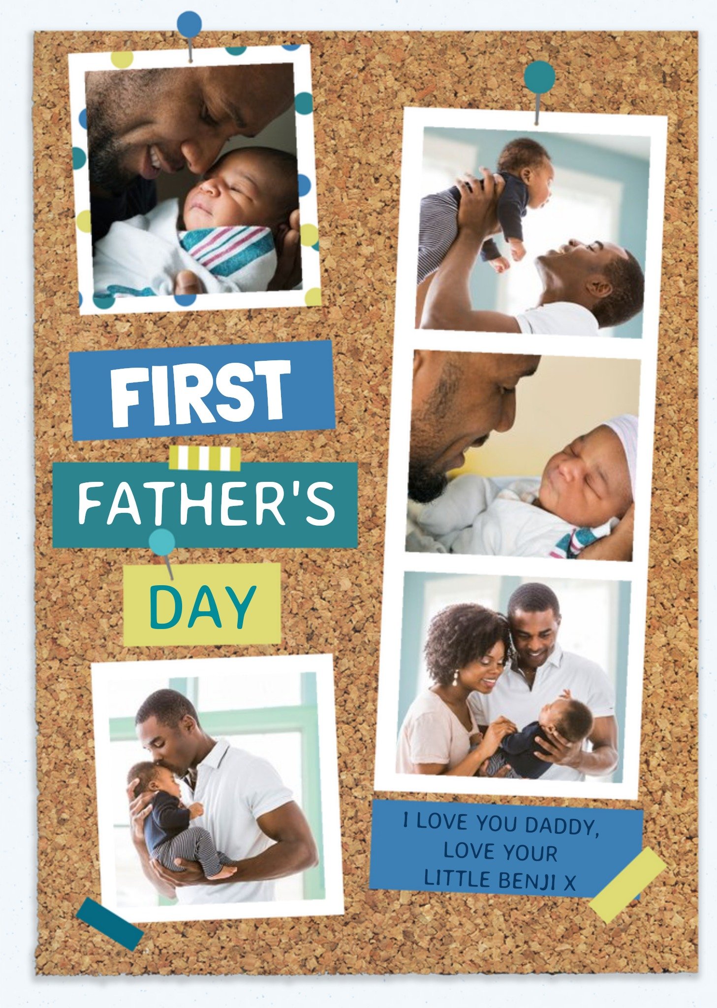 Pinboard Background Happy First Father's Day Multi-Photo Card Ecard