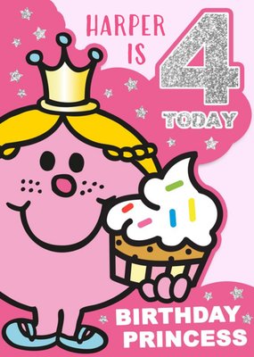 Mr Men Four Today Birthday Cupcake Personalised Card
