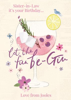 Illustration Of A Glass Of Blueberry Rosemary Gin Sister-In-Law Birthday Card