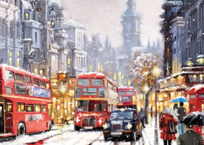 London Snowfall Scene Personalised Christmas Card