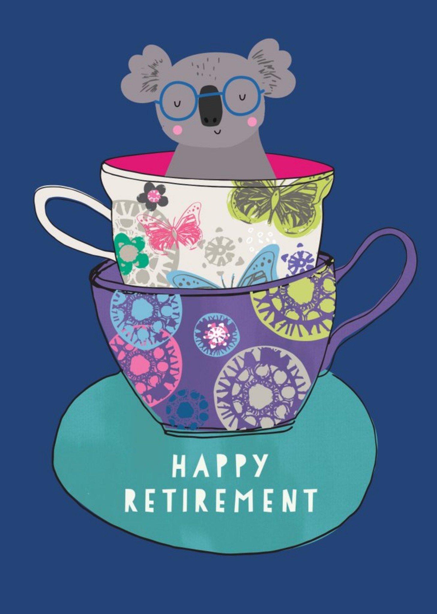 Moonpig Cute Illustrated Koala Teacups Retirement Card Ecard