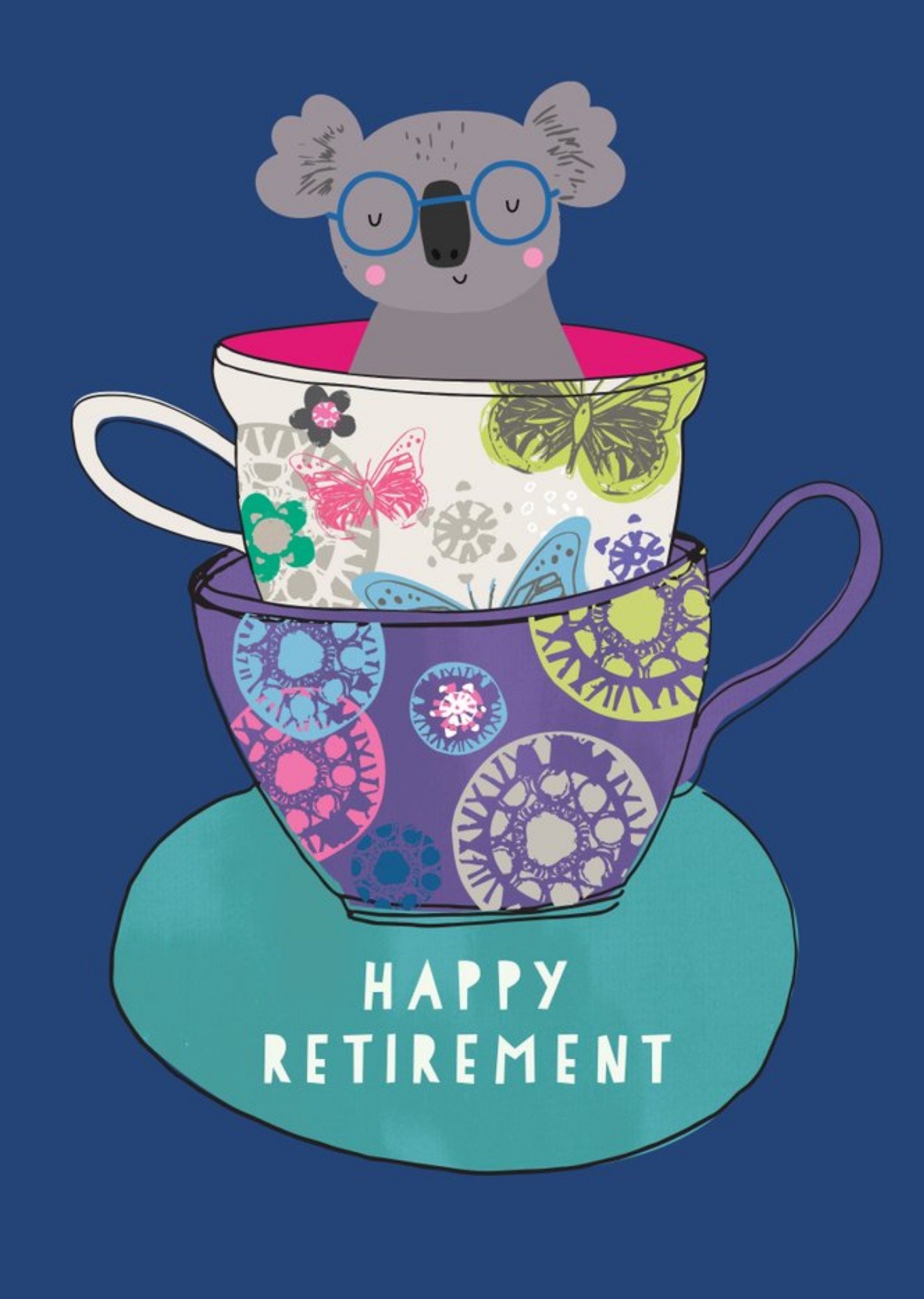 Cute Illustrated Koala Teacups Retirement Card Ecard