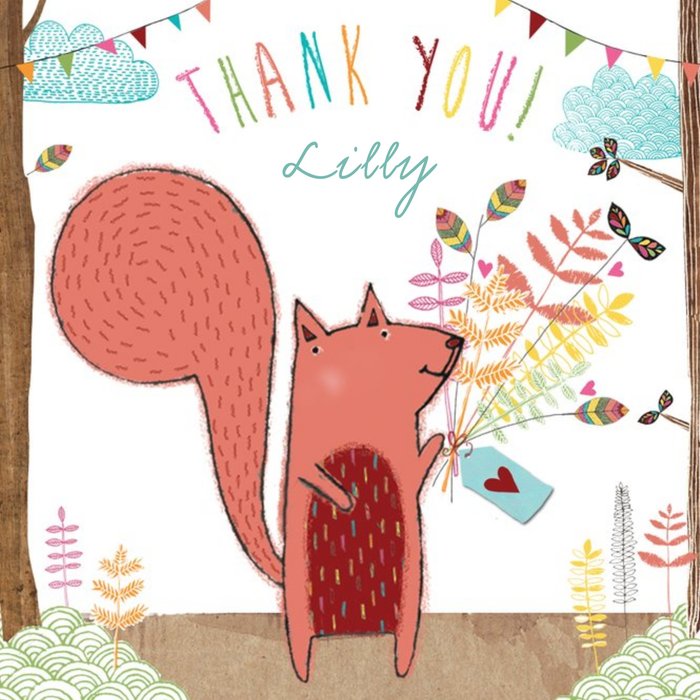 Squirrel With Bunting Personalised Thank You Card