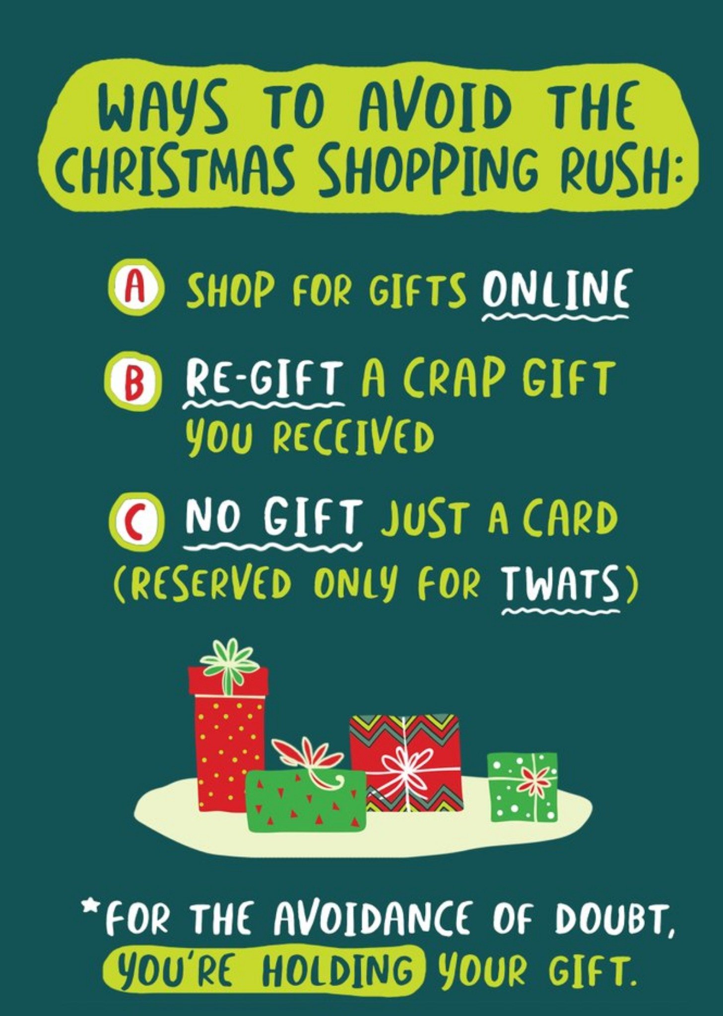 Ways To Avoid The Christmas Shopping Rush Rude Funny Christmas Card Ecard