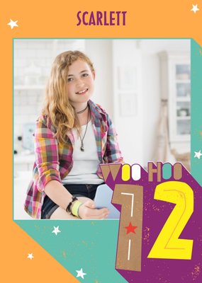 Colourful Typographic Photo Upload 12th Birthday Card