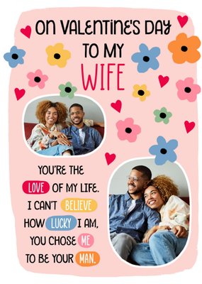Paper Planes Floral Wife Photo Upload Valentine's Day Card