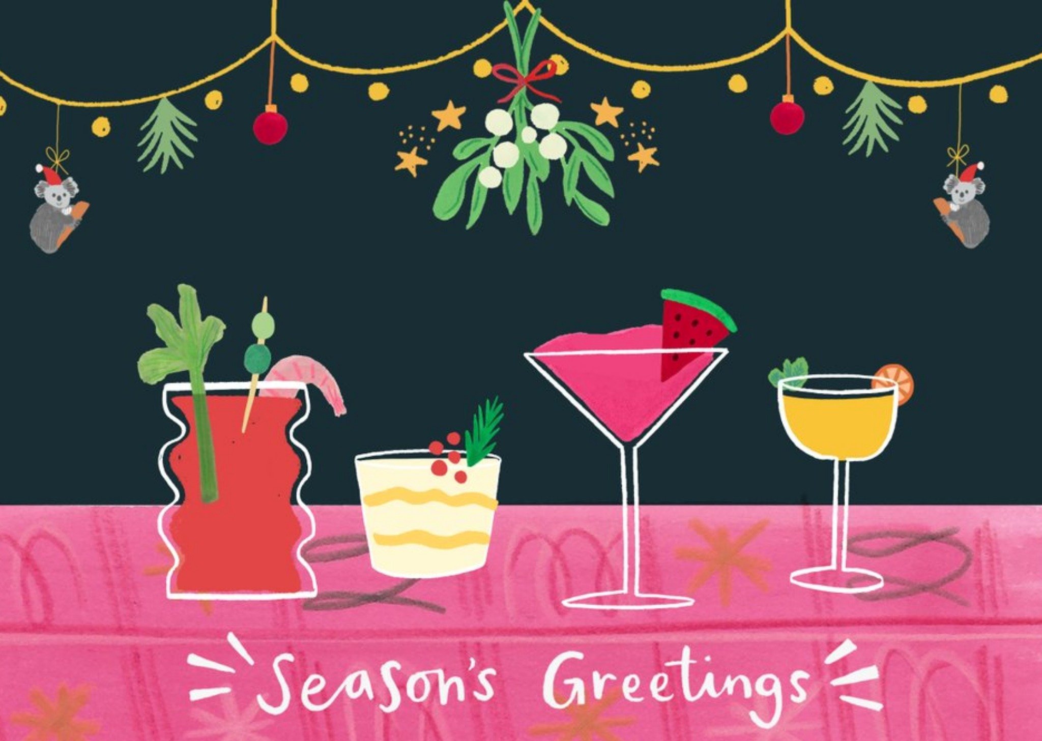 Moonpig Stella Isaac Illustration Drinks Christmas Card, Large