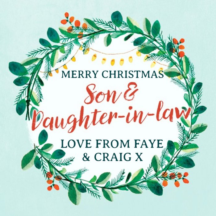 Merry Christmas Son And Daughter In Law Wreath Christmas Card