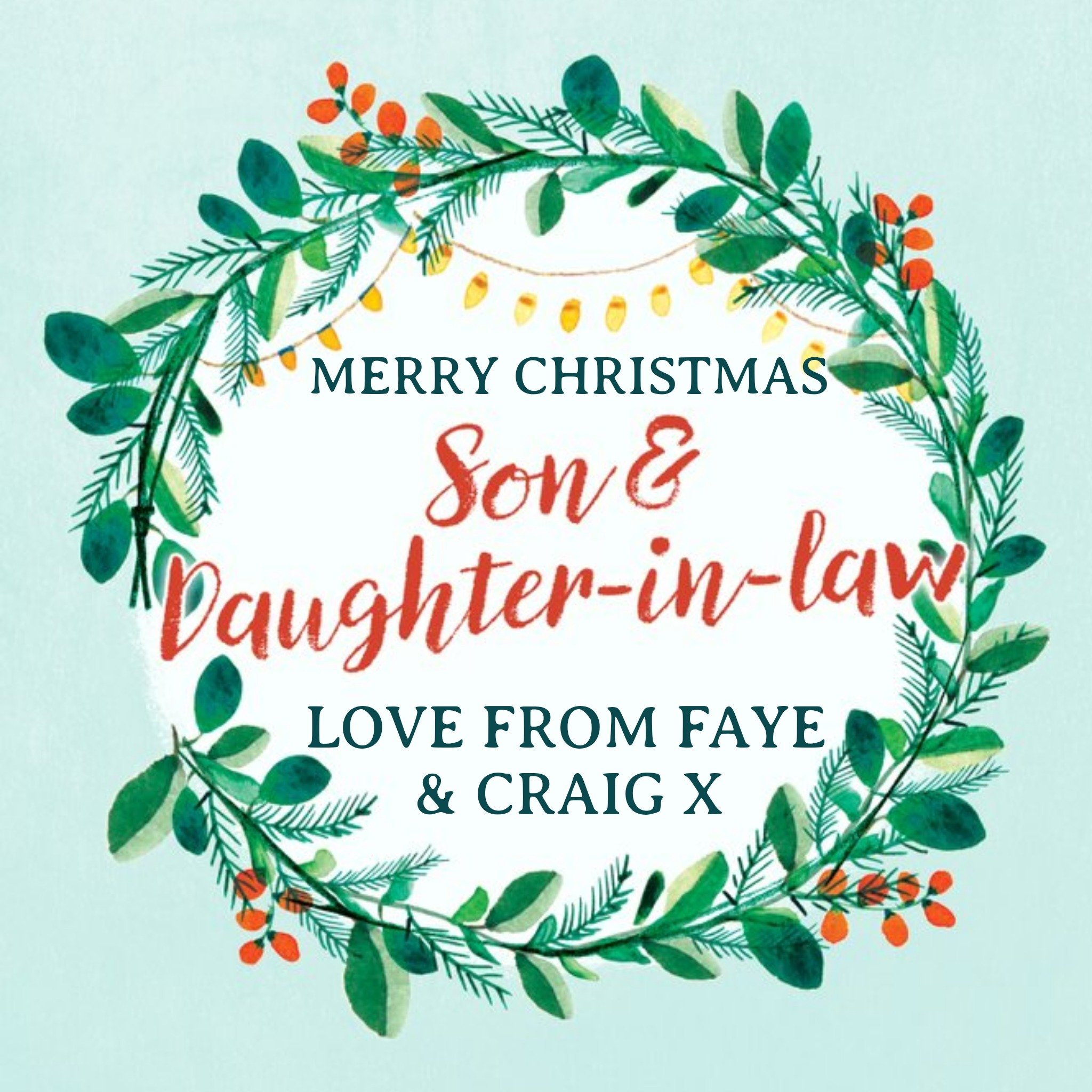 Moonpig Merry Christmas Son And Daughter In Law Wreath Christmas Card, Large