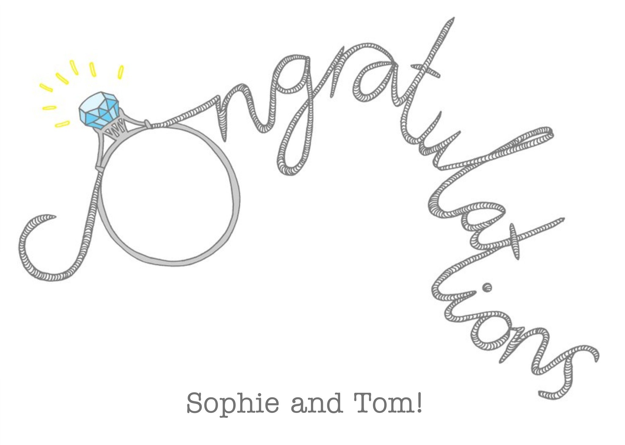 Customisable Typographic Diamond Engagement Congratulations Card Ecard