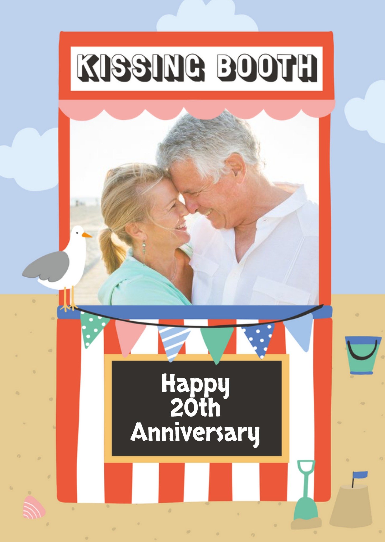 Moonpig Personalised Photo Illustrated Kissing Booth 20th Anniversary Card, Large
