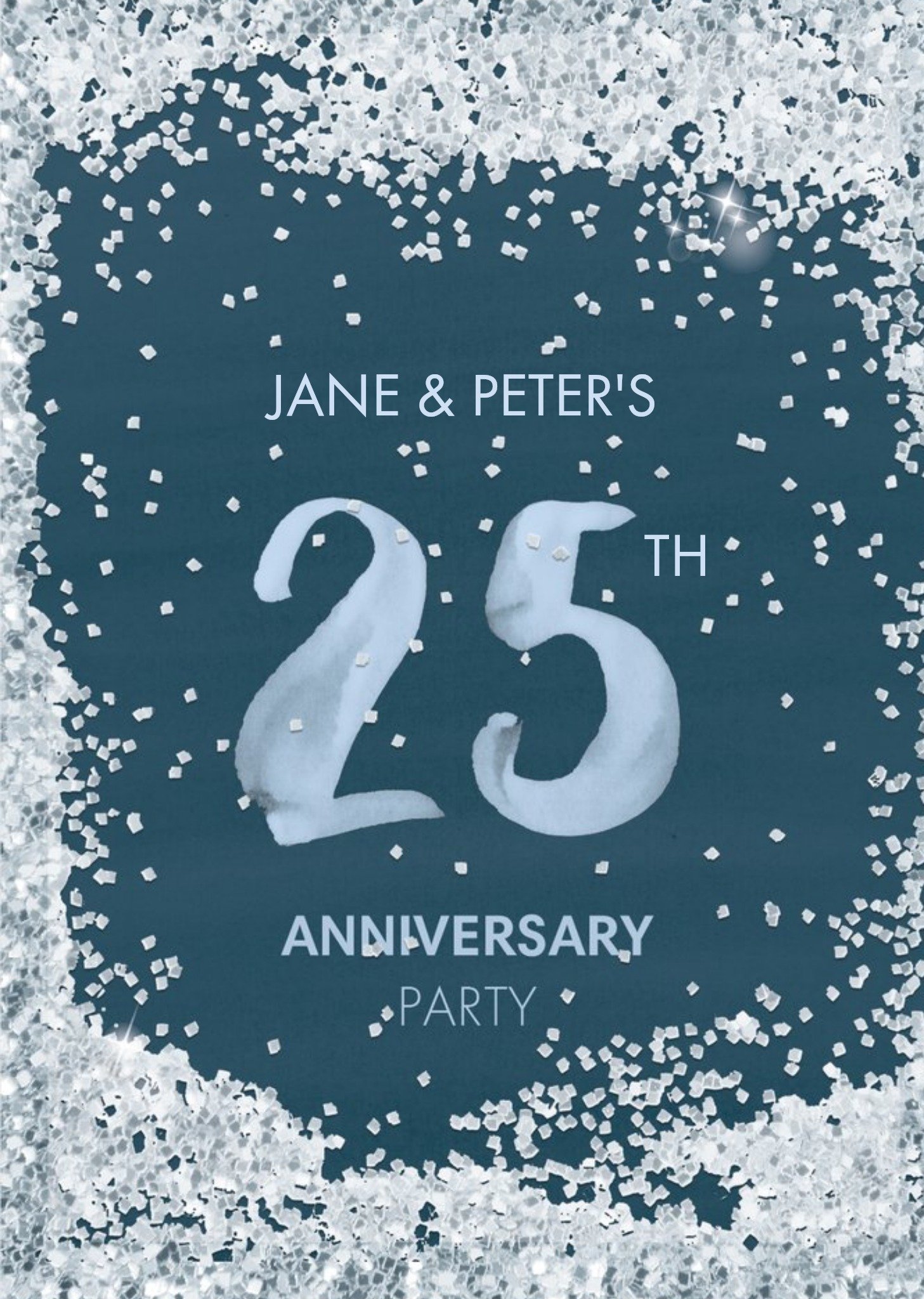 Moonpig White Glitter Personalised 25th Anniversary Party Invitation, Standard Card