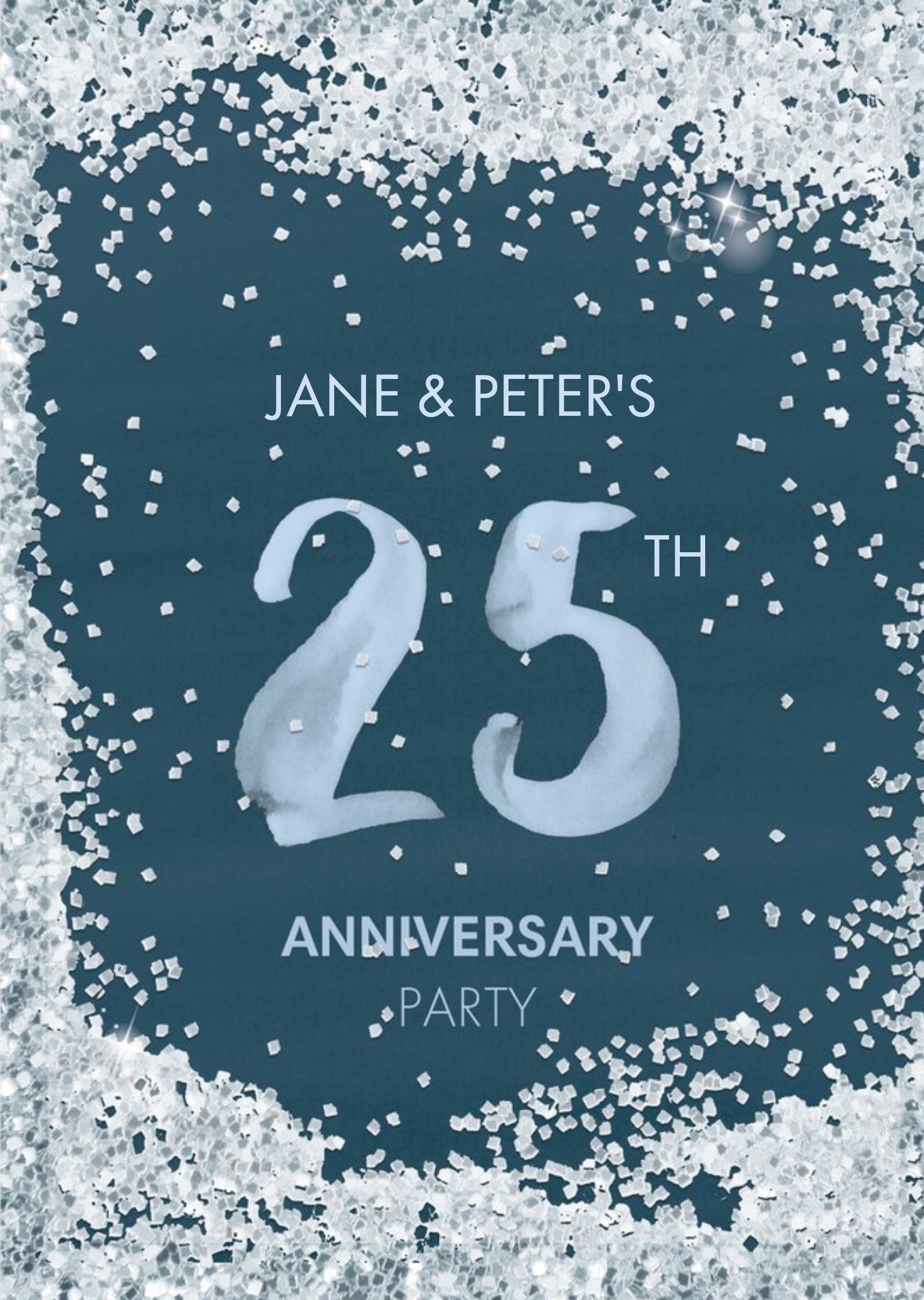 White Glitter Personalised 25th Anniversary Party Invitation Ecard