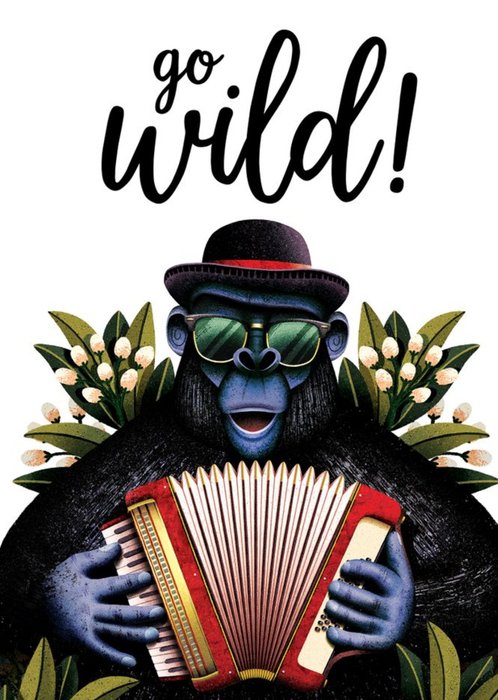 Folio Illustration Of A Cool Ape Wearing Sunglasses And A Bowler Hat. Go Wild Birthday Card