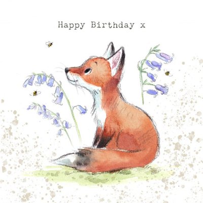 Illustration Of A Cute Fox Sitting Among Bluebells Birthday Card