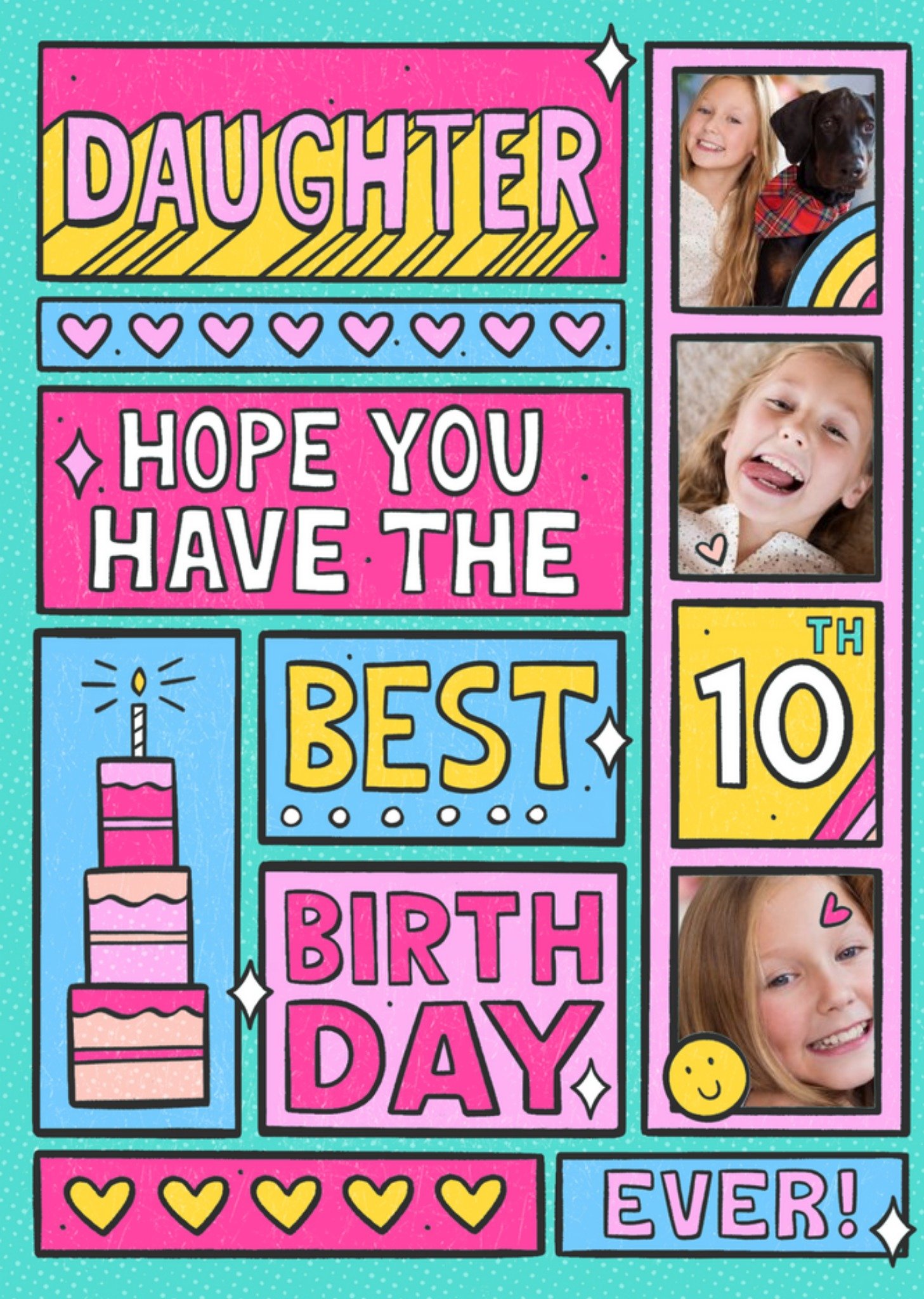 Moonpig Spoof Comic Strip Daughter Photo Upload 10th Birthday Card, Large