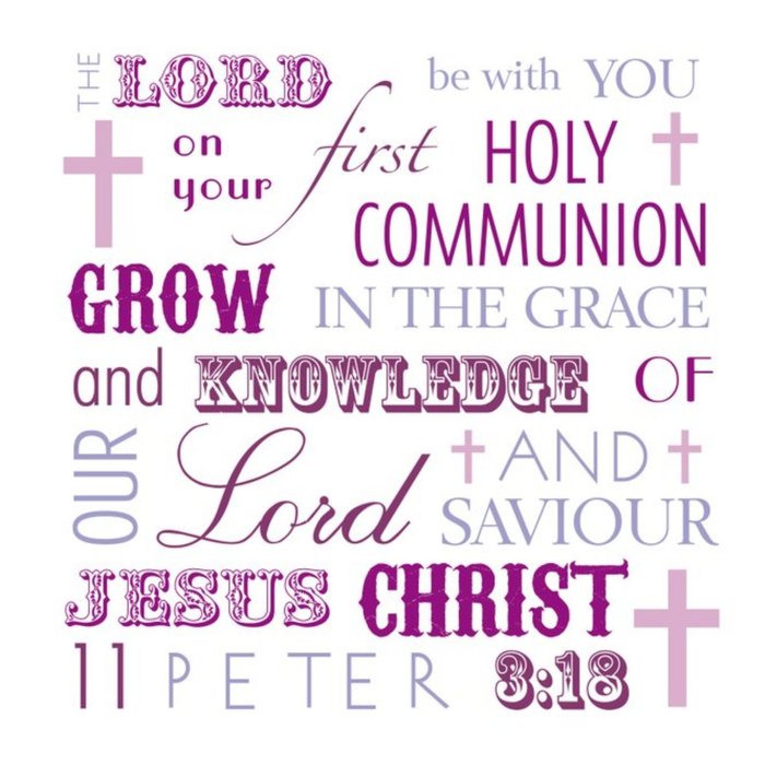 Holy Communion Pink Typographic Card