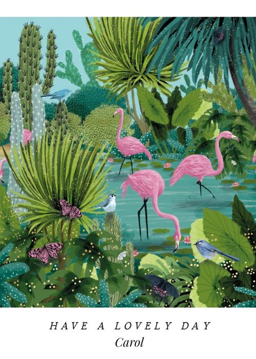 Illustrative Flamingos Birthday Card  