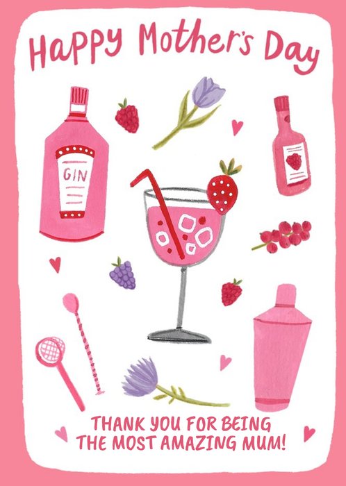 Bright Pink Time For Gin Happy Mother's Day Card