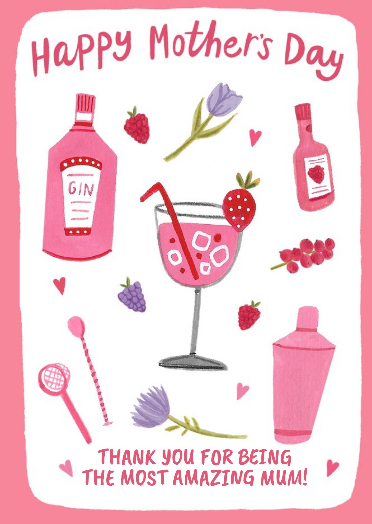 Moonpig Bright Pink Time For Gin Happy Mother's Day Card Ecard